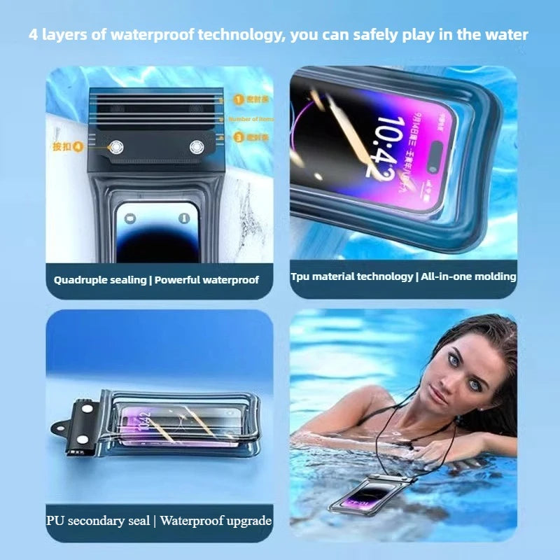 Universal Waterproof Phone Bag With Lanyard, Touchscreen-sea