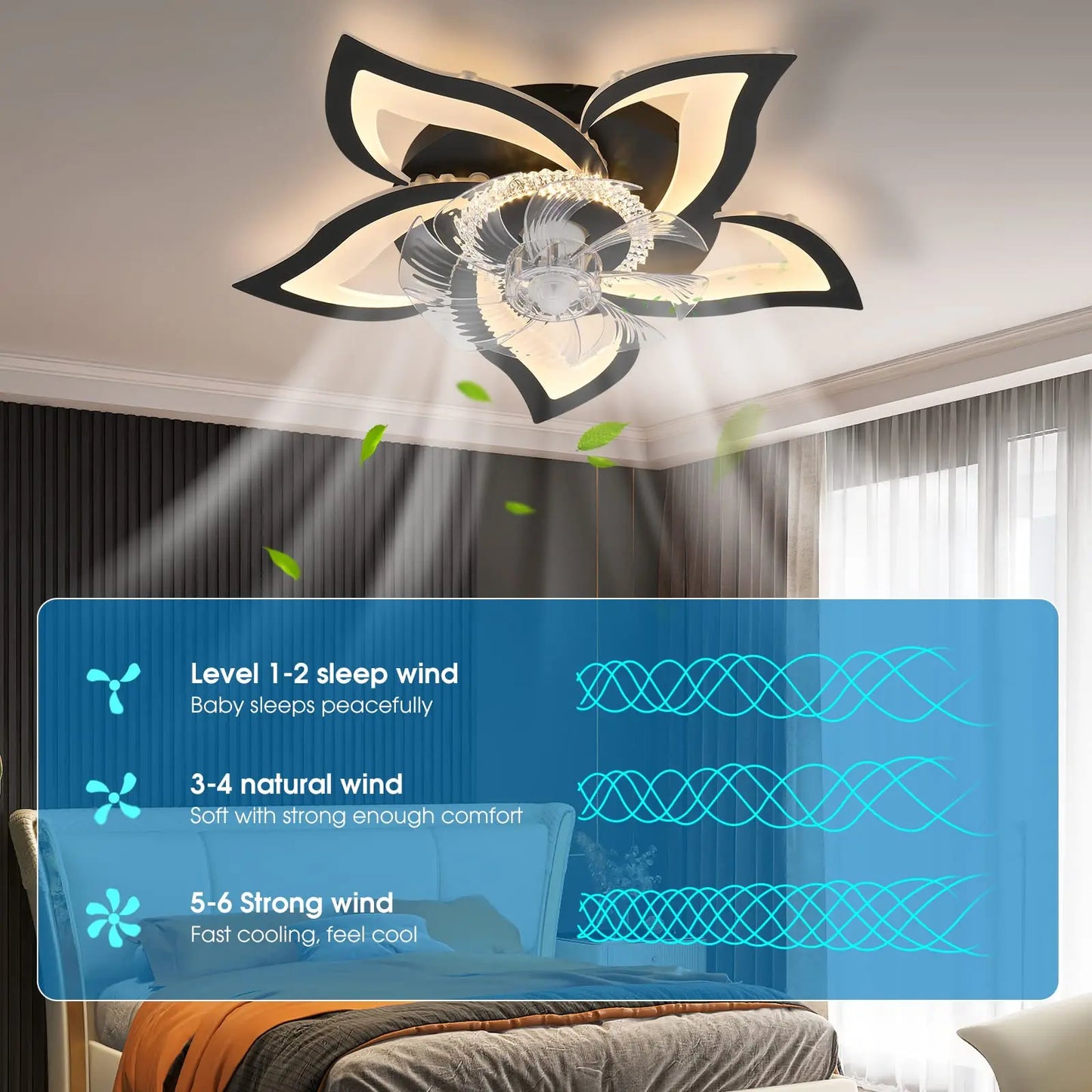 Smart Ceiling Fan with Lights Remote Control 6 Speeds Modern LED Fan Lamp Fixtures Kitchen Bedroom Household fan