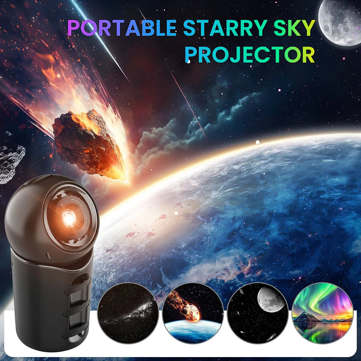 Rechargeable Portable Galaxy Light Projector,4 HD Film Discs and Night Light Projector with Adjustable Focus Lens